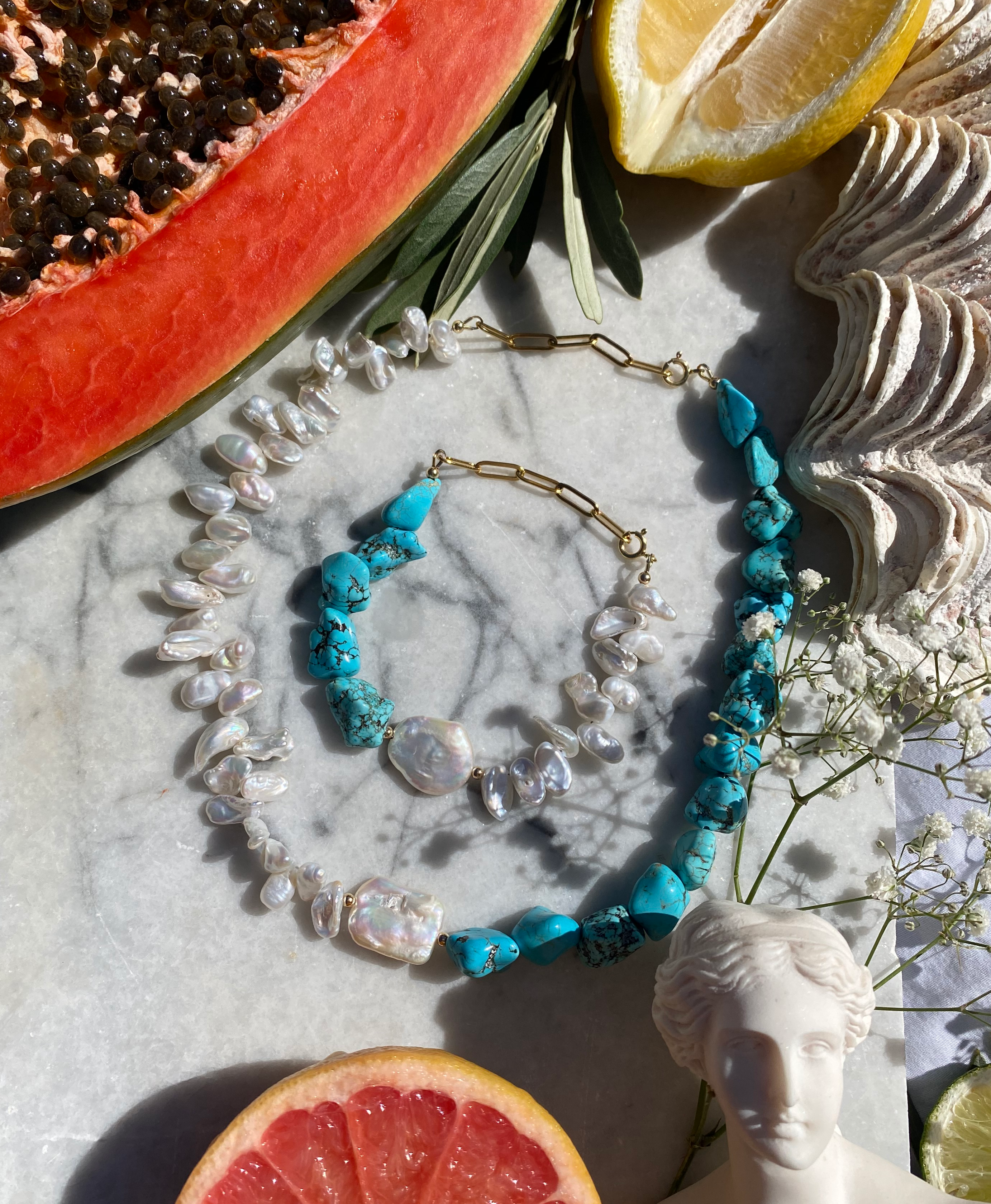 Aphrodite freshwater pearl and turquoise bracelet Vivinou