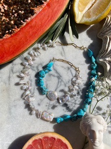 Aphrodite pearl and turquoise necklace Vivinou