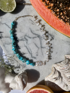 Aphrodite pearl and turquoise necklace Vivinou